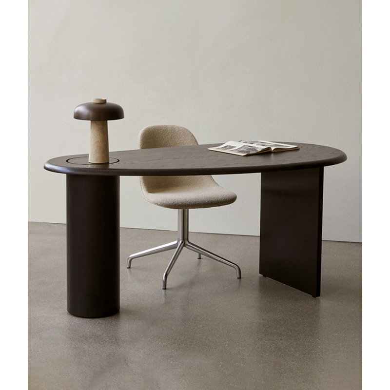 Bureau d'ordinateur français en bois massif courbé, Fumé, H 29,53 po x l 55,12 po x P 29,53 po