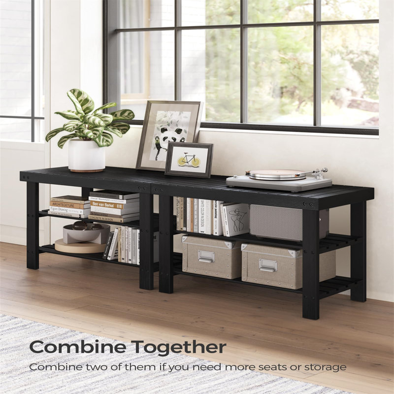 8 Pair Stackable Shoe Storage Bench, Black