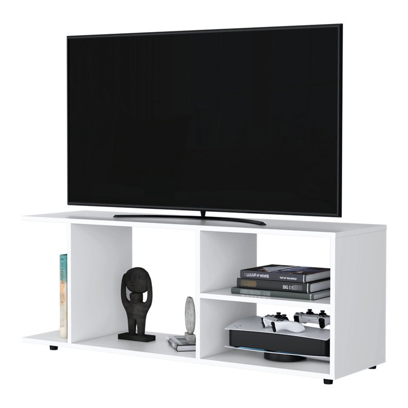 Modern White Tv Rack With Vast Open Storage Options, 17.8"X47.4"X13.7", Suits 50-59 Inch Tvs, Particle Board Construction Plentiful Forms,