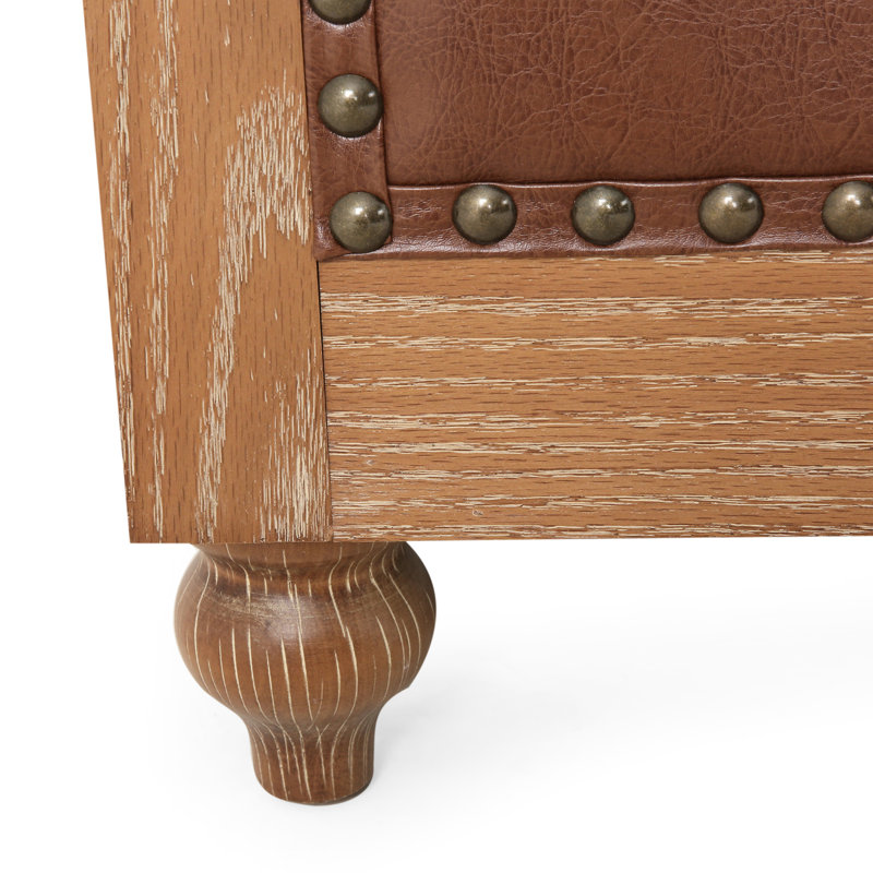 Grand siège modulaire en cuir de polyuréthane brun, pieds en bois, rivets en métal, style rétro de 105 po x l 105 po x H 28 po