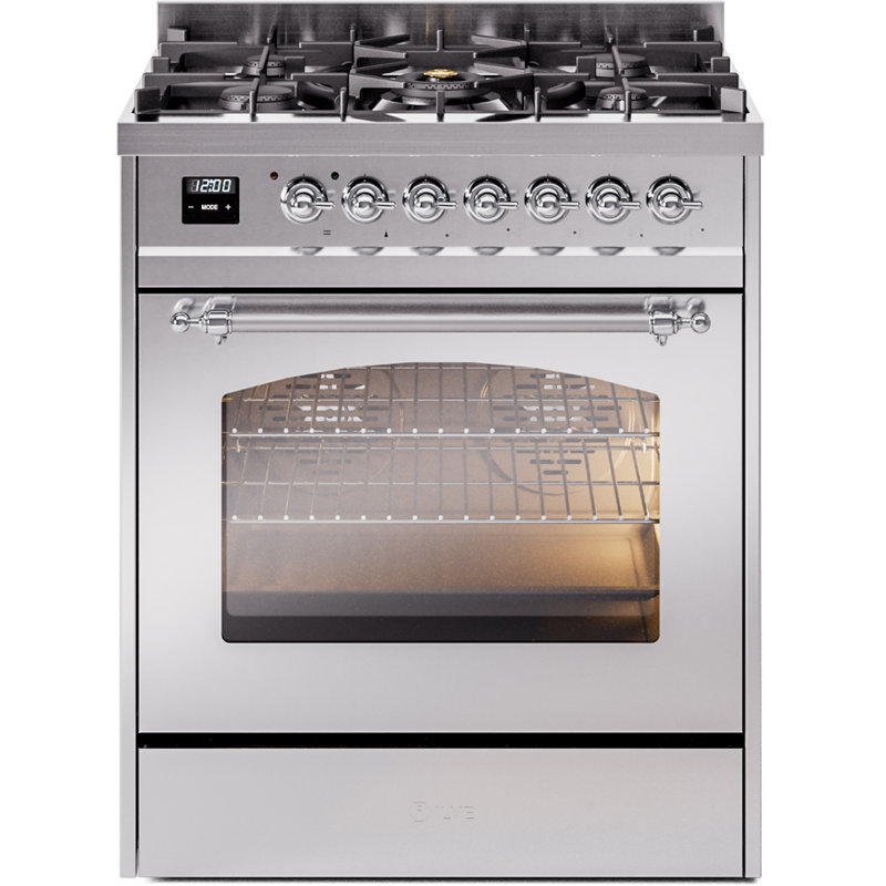 ILVE Nostalgie II 30 in Dual Fuel Range, Natural Gas, Burgundy/Chrome