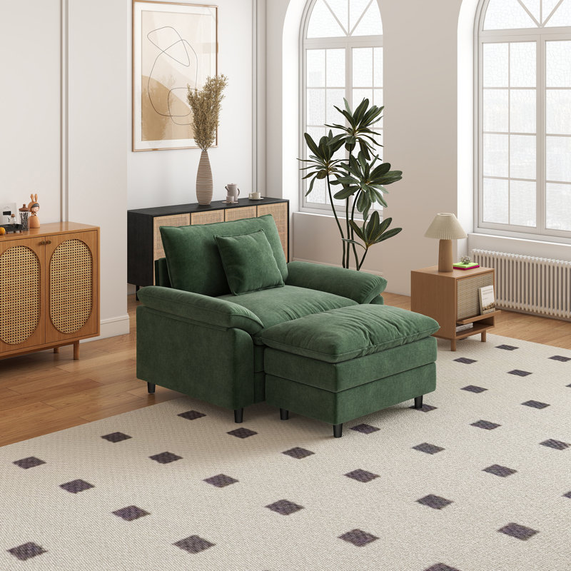 Canapé simple avec repose-pieds, Vert