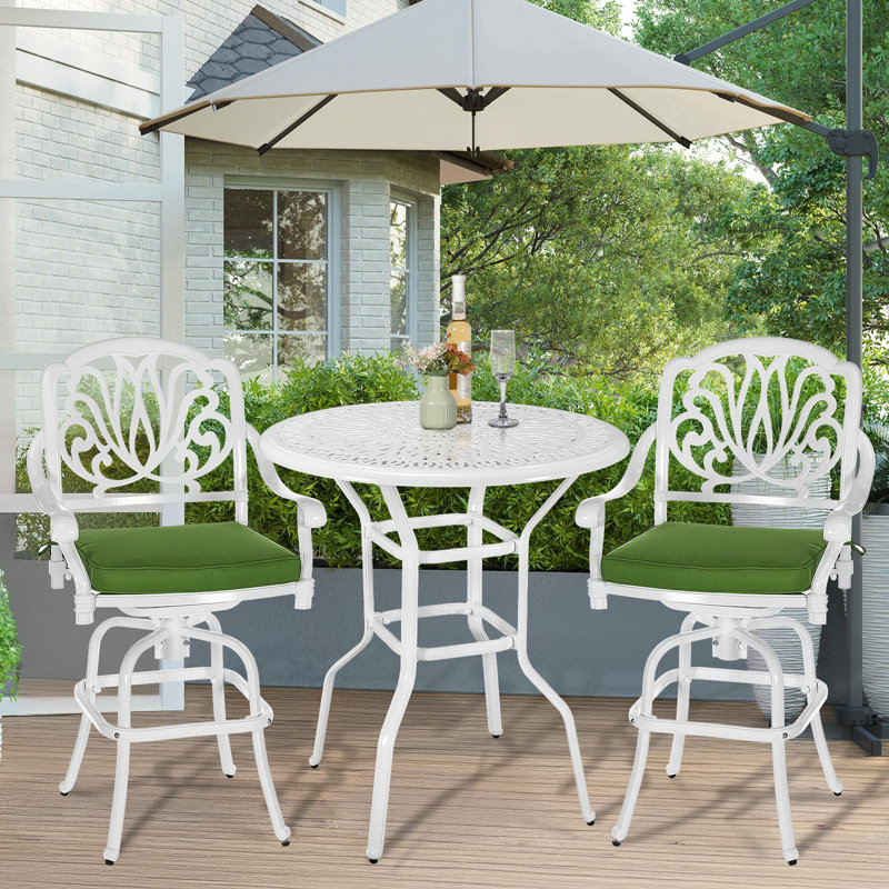 Round Outdoor Bar Table With Umbrella Hole , 35.4'' in. W 35.4'' in. D, White