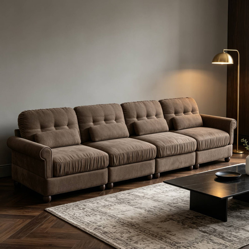 Canapé modulaire en chenille de 126,7 pouces pour salon, Brown Chenille
