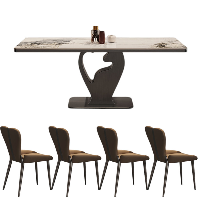 Ensembles de table de salle à manger de style luxueux et léger, H 29,53 po x L 70,87 po x l 35,43 po, White/Brown