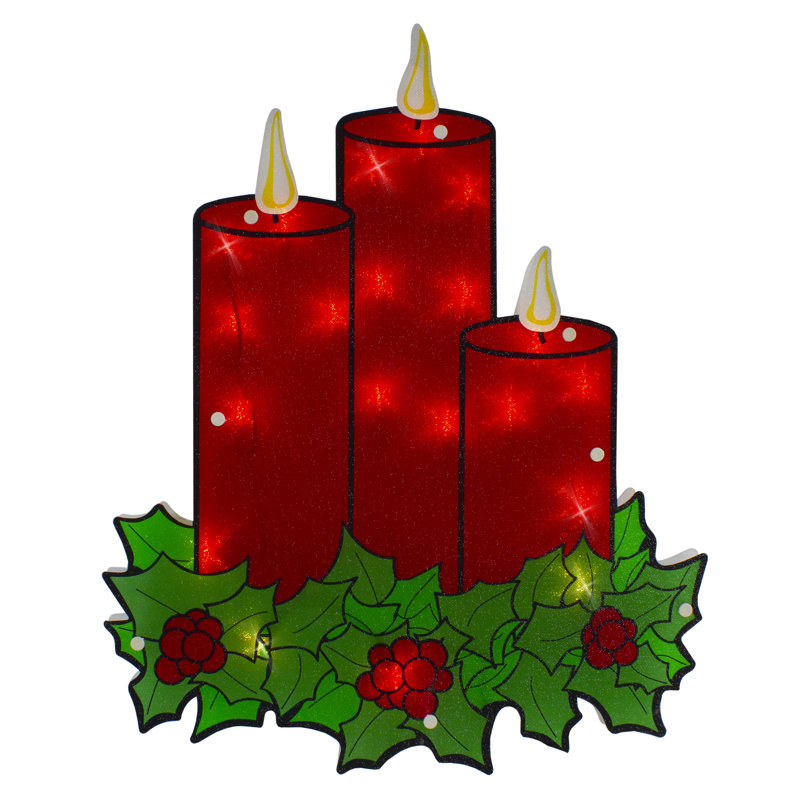 Silhouette de fenêtre de Noël 17,5 po avec trois bougies rouges