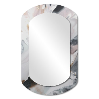 Blanc et gris ondulations de pierre II - miroir asymétrique en marbre, miroir mural décoratif cylindrique blanc, impression d'art en métal