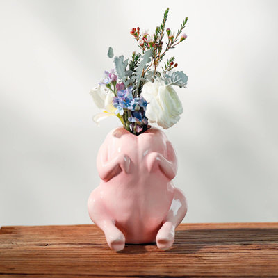 Quirky Ceramic Raw Chicken Vase, Funny Uncooked Turkey Planter, Whimsical Dopamine Decor for Home & Office, Hilarious White Elephant Gag Gift, Unique Conversation Starter, (Pink)