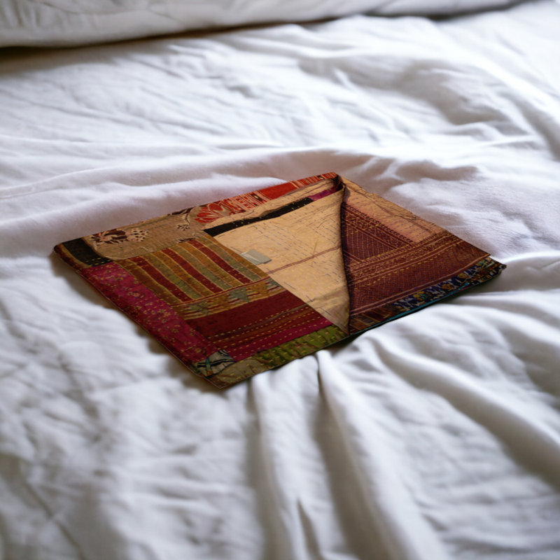 Quilted Throw Blanket, Burgundy/Brown