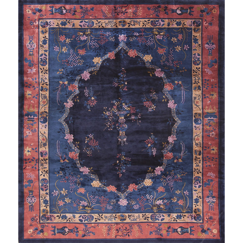 Antique Peking Room Size Wool Blue Red Rug