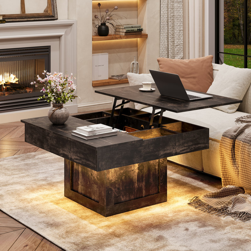 Table basse en bois manufacturé à DEL 30,5 po Gardal, Gris foncé, Gris foncé