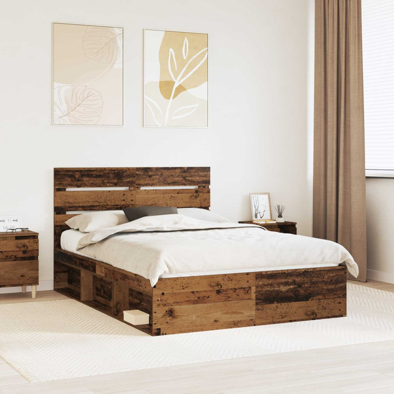 Solid Wood Bed, European Double (140 x 200 cm), Old Wood