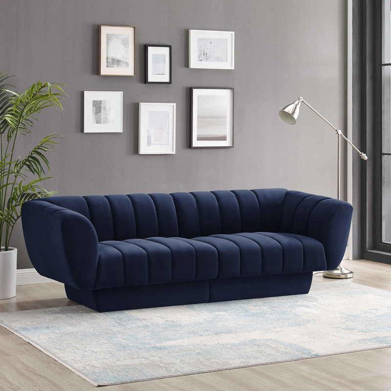 Siniya 88.2" W Chesterfield Sofa, Blue, 30.3 H x 88.2 W x 34.3 D, 3