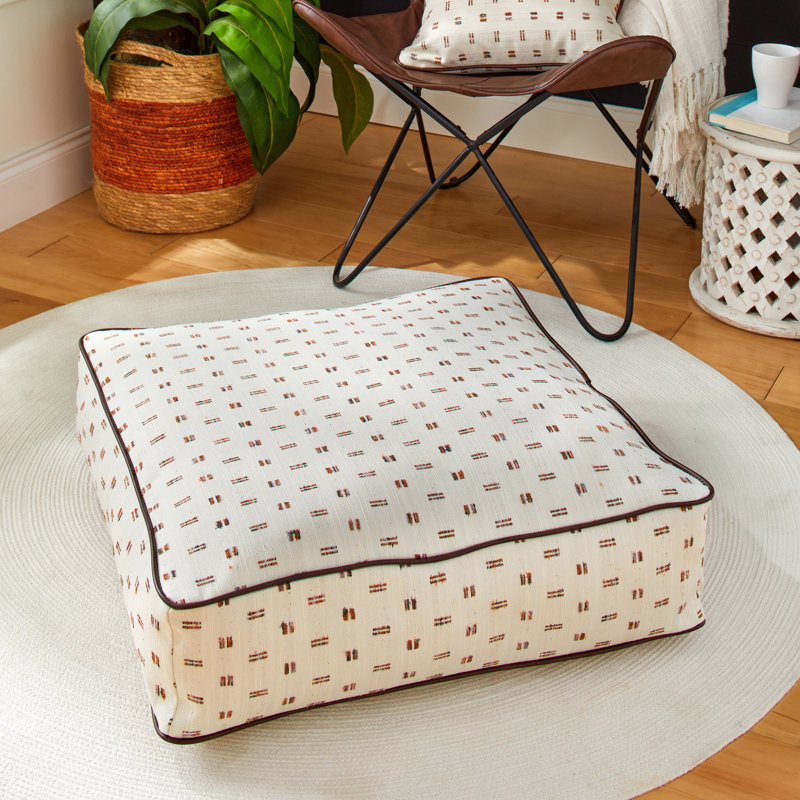 Sinkler Upholstered Pouf, Ivory Polyester