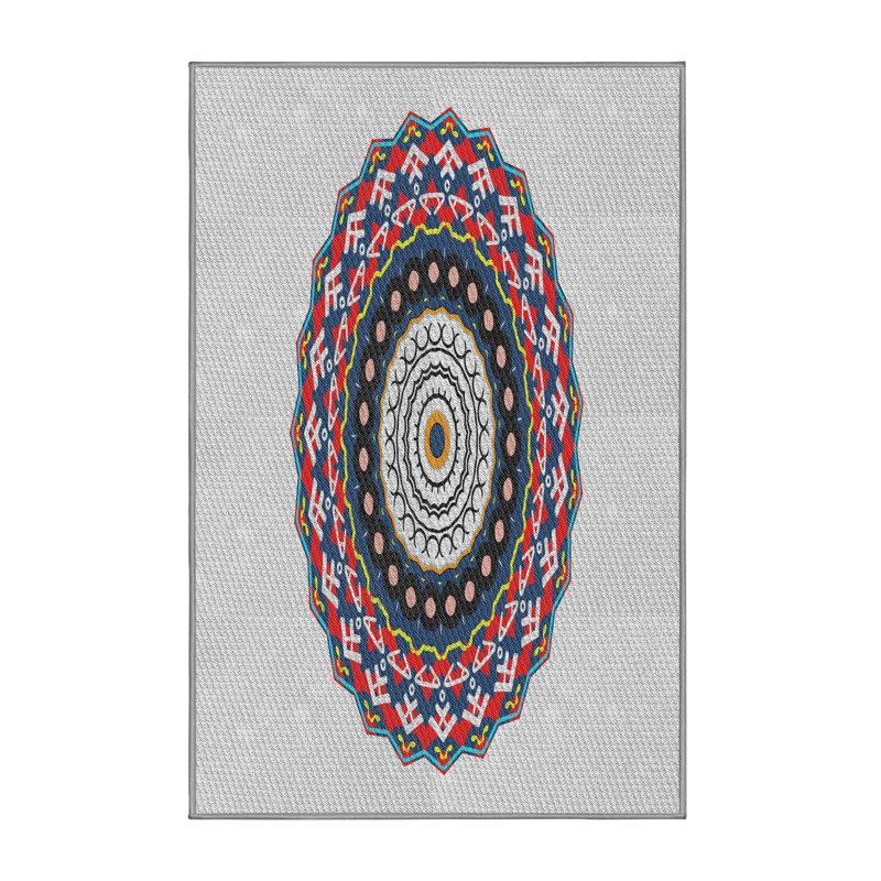 Tapis rouge/noir/bleu tissé à la machine, Rectangle 7 pi x 9 pi