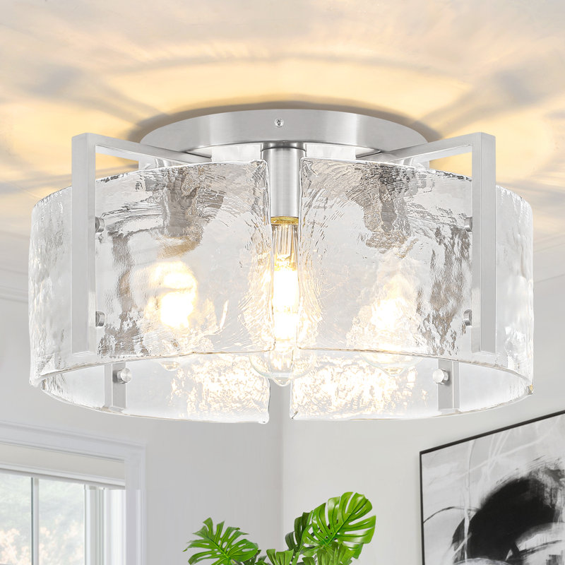 Plafonnier encastré en verre à 4 lumières de 18,5 po pour salle de bain Bora, Nickel, H 8,46 po x l 18,5 po x P 18,5 po