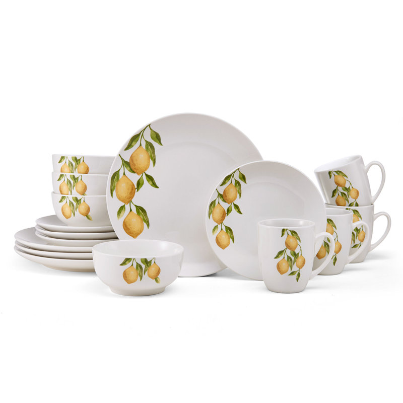 Country Lemons 16-Piece Porcelain Dinnerware Set-Service For 4