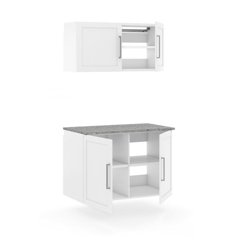 Armoire supérieure, base, portes et dessus de garage en blanc