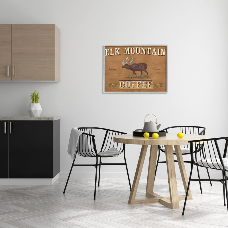 «Antique Elk Mountain Coffee Kitchen Kitchen Rustic Animal» par June Erica Vess - Art textuel sur toile, H 24 po x l 30 po