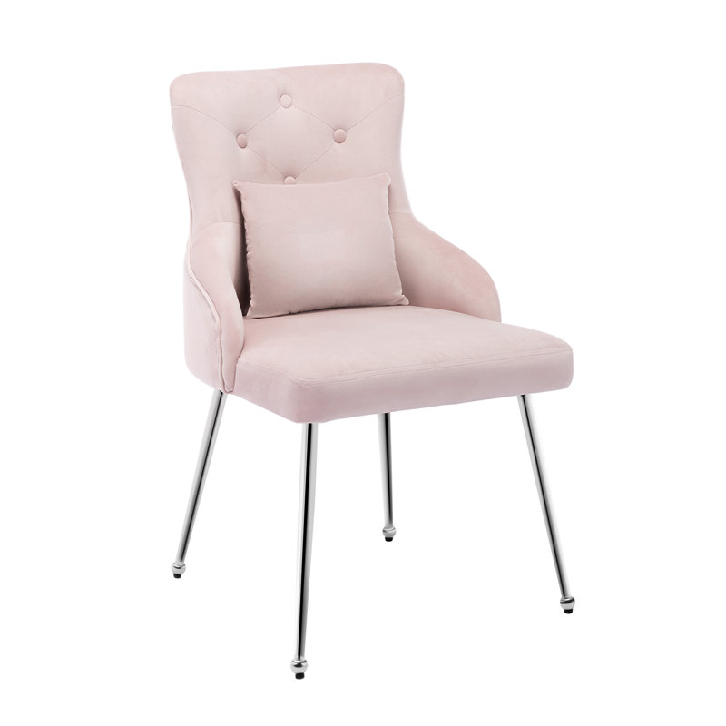Dorsi Velvet Upholstered Button Tufted Modern Dining Chair, Pink