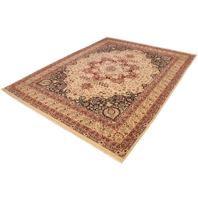 Tapis de zone en laine ivoire/rouge 9 pi x 12 pi 5 po one-of-kind main noué la heritage Roby