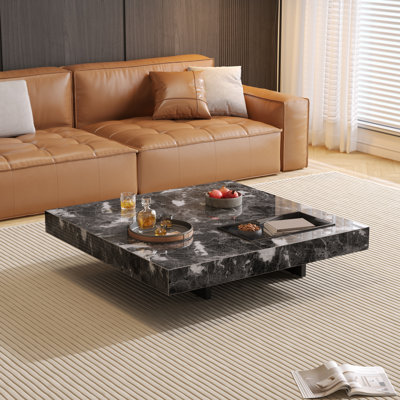Table basse carrée en pierre frittée de luxe avec pieds en acier inoxydable de 39,37 po Briamarie