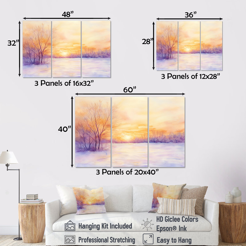 Addisson - Ensemble d'art mural paysage d'hiver, H 28 po x l 36 po, Toile tendue, Ne s’applique pas
