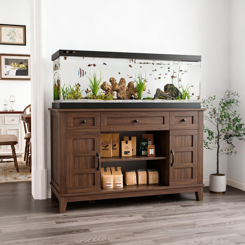Support d'aquarium 55 gallons avec puissance, armoire robuste avec rangement pour réservoirs de 30 à 55 gallons, brun rustique