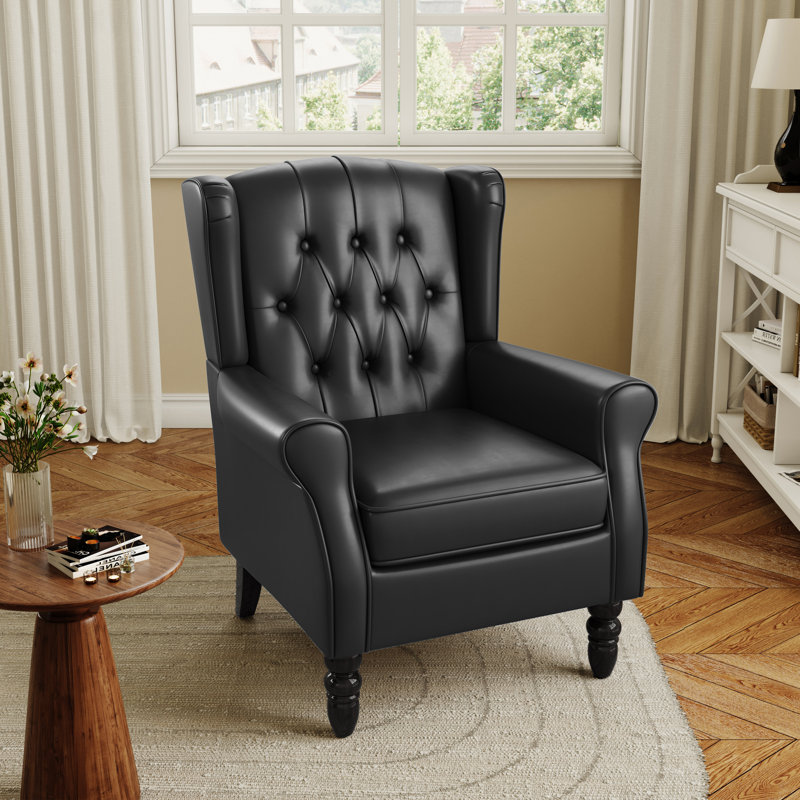 74 Cm Wide Tufted Armchair, Black Faux Leather