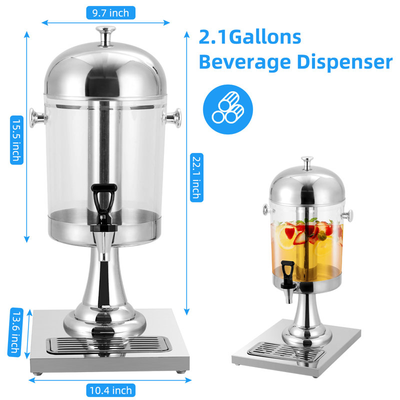 Stainless Steel Drink Juice Dispenser 2.1 Gallon Beverage Dispenser for Parties