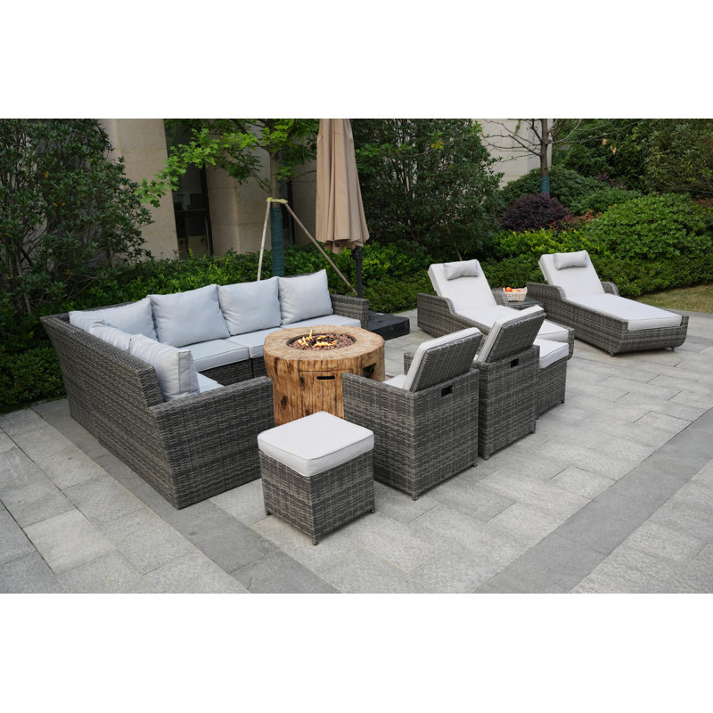 Almanza Wicker 12 - Person Patio Conversation Set with Cushions