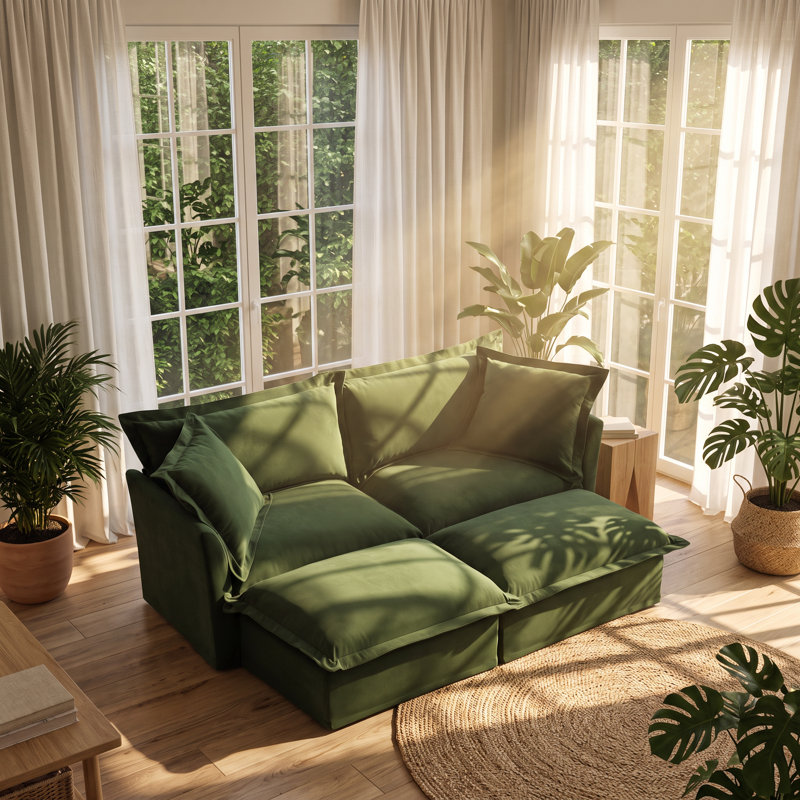 Upholstered 83.4 " Chenille L-Shaped Sofa Bed