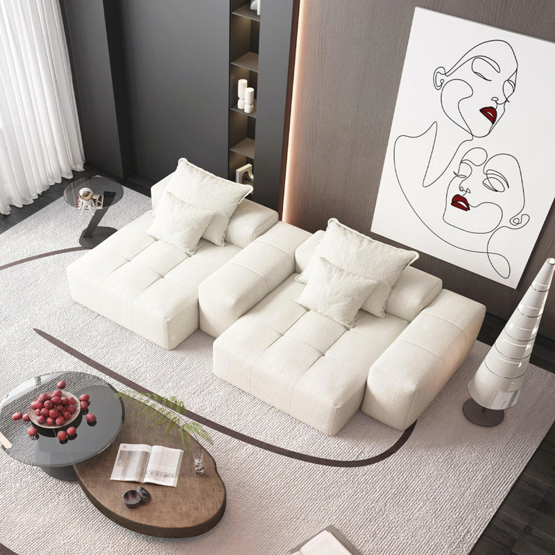 Canapé modulaire surdimensionné moderne avec 2 chaises longues, 2 accoudoirs, tissu chenille étincelant, coussins moelleux, 4 coussins, bricolage 4 pièces, aucun assemblage requis.