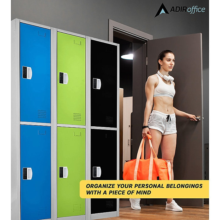 72" Black Steel Double Compartment Storage Locker with Adjustable Shelving