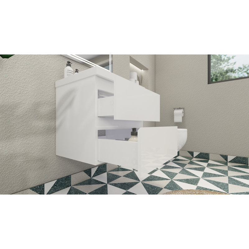 Ensemble de meuble-lavabo simple 24 po Hridhaan, Blanc très luisant