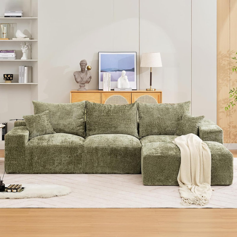 110 Inch Modular Sectional Sofa, Chenille Convertible Couch With 2 Throw Pillows, Oversized Deep Seat L-Shaped Couch