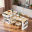 Îlot de cuisine cannelé avec table de salle à manger extensible, prise de courant, rangement double, 2 tiroirs et 2 tablettes ouvertes latérales-228843536