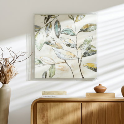 Art mural botanique - Toile texturée peinte à la main avec cadre en acrylique - Feuille encadrée pour le salon, la chambre à coucher, le vestibule, 40 po
