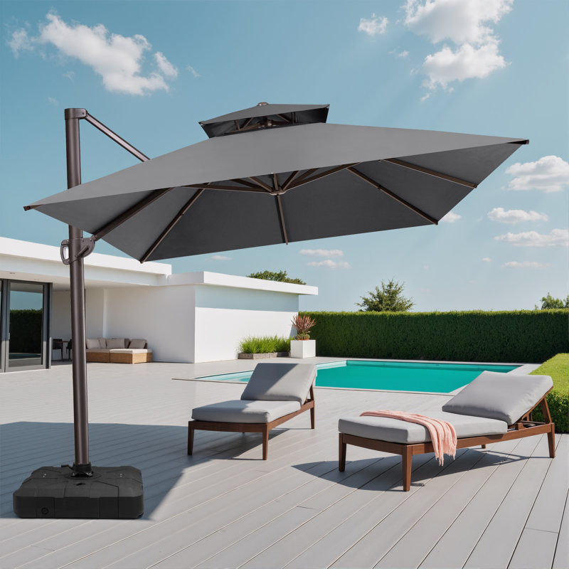 13' X 10' Rectangular Cantilever Umbrella, Weighted Base Included, Gris foncé