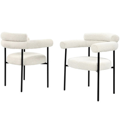 Fauteuil rembourré deux pièces crème et noir avec cadre en métal pour la salle à manger, assise mi-ferme, assemblage facile de 2 fauteuils