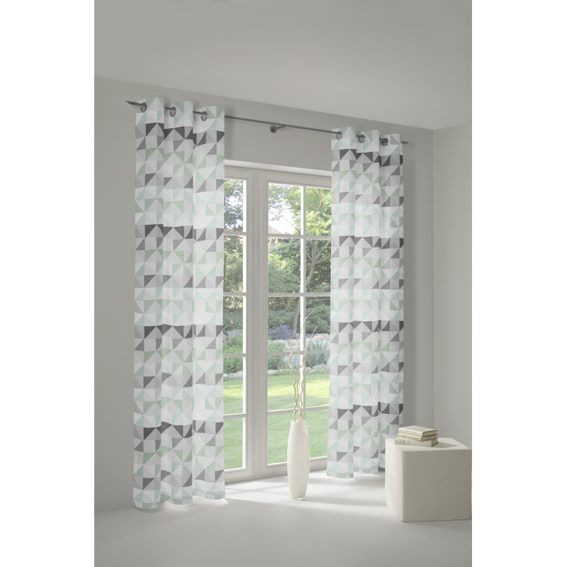Gareth Room Darkening Curtain Single Panel, 132cm Width x 255cm Drop, Light green/Grey