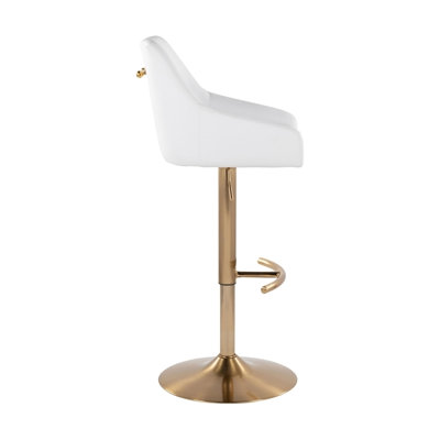 Tabouret réglable avec pivot en métal doré et similicuir blanc avec repose-pieds arrondi en T - ensemble de 2
