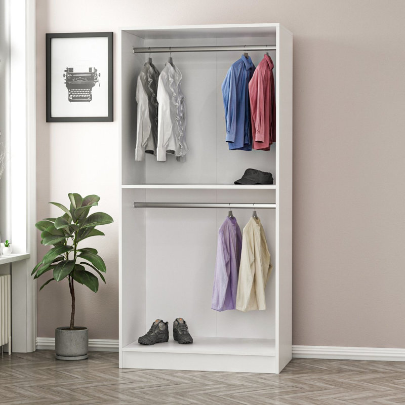 Garde-robe moderne blanc 100% mélamine, panneau de particules 35,4 po x 82,7 po x 20,5 po | Solution de rangement durable et élégante | Parfait pour l'organisation de la chambre à coucher ou du placard, design élégant pour les espaces contemporains
