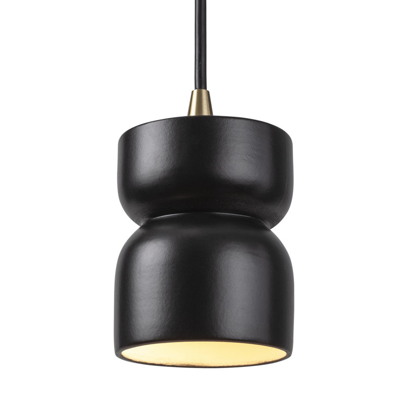 Luminaire suspendu en sablier Leni, Carbone noir mat, Laiton antique