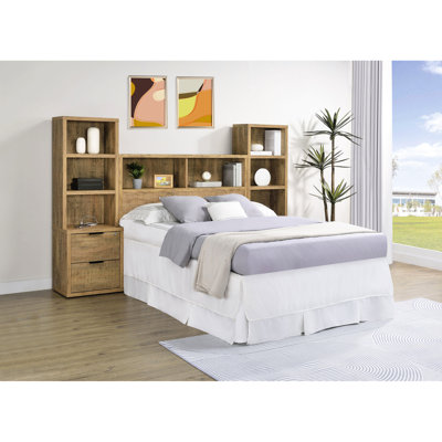 3 chambres avec tête de lit avec bibliothèque Mango, tables de chevet avec rangement ouvert, finition Scratch, tiroirs sécurisés et abris en c