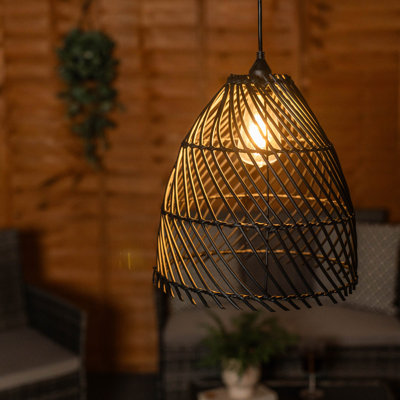 Black Rattan Battery Operated Outdoor Hanging Pend LED Outdoor Pendant