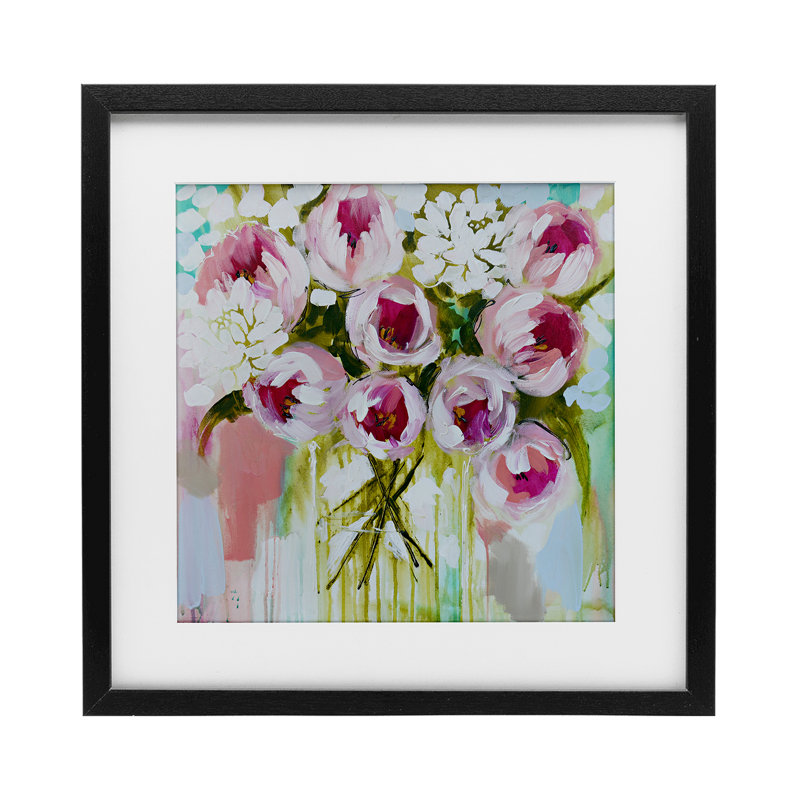 «Abstract Peony Cluster», reproduction sous verre encadrée, conception par Amanda Brooks, H 16 po x l 16 po