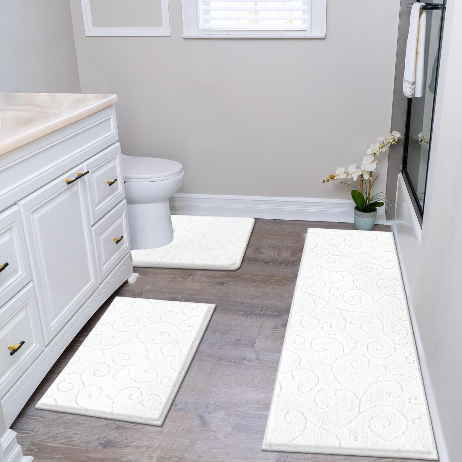 Red Barrel Studio® Bathroom Rug Sets 3 Piece Non Slip Bathroom Shower ...