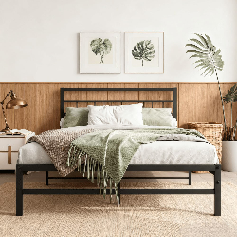 17 Stories Full Size Platform Bed Frame with Rustic Vintage Wood ...