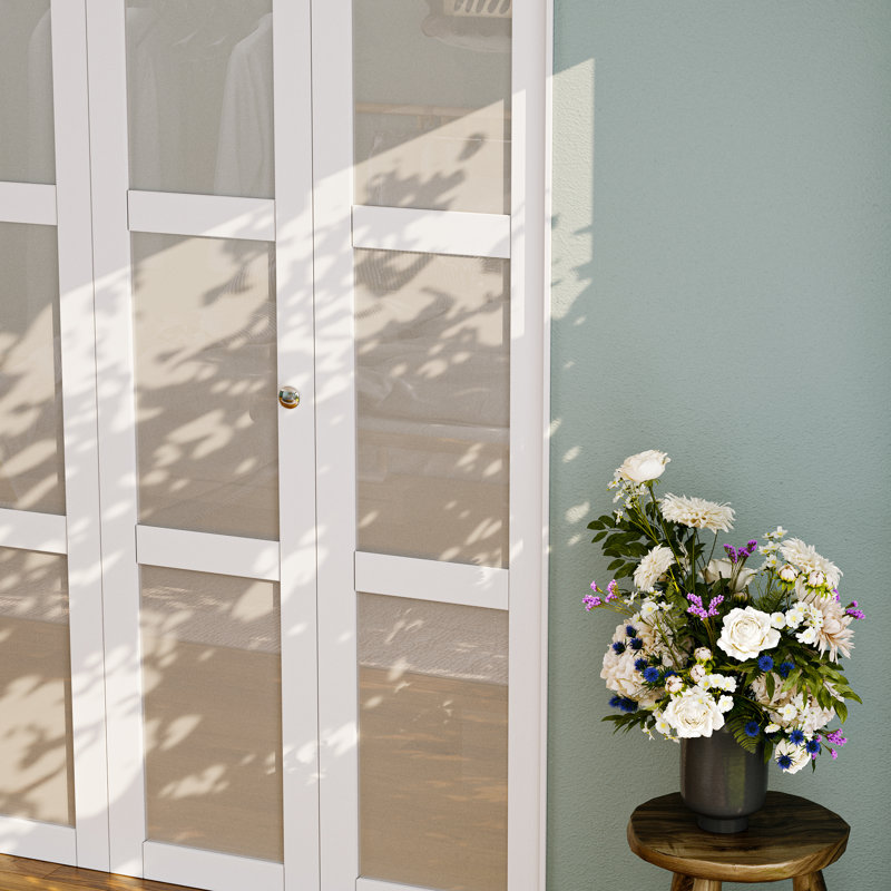 3-Lite Glass Door Solid Manufactured Wood Bi-Fold Door with Installation Hardware Kit, 36" x 80"